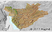 Satellite Panoramic Map of Burundi, lighten, desaturated, land only