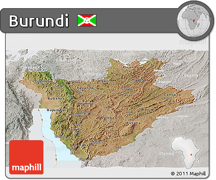 Satellite Panoramic Map of Burundi, lighten, semi-desaturated, land only