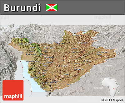 Satellite Panoramic Map of Burundi, lighten, semi-desaturated, land only