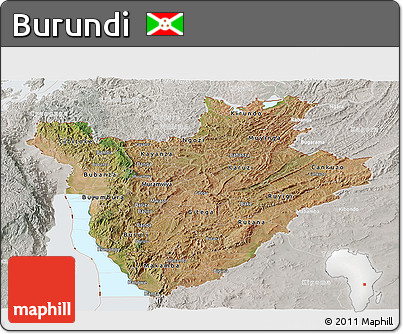 Satellite Panoramic Map of Burundi, lighten, semi-desaturated, land only