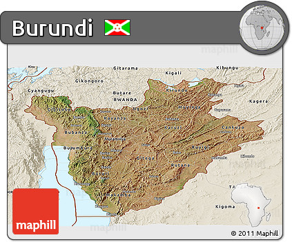 Satellite Panoramic Map of Burundi, shaded relief outside