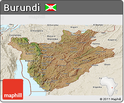 Satellite Panoramic Map of Burundi, shaded relief outside