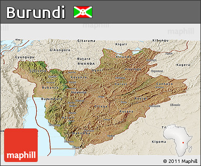 Satellite Panoramic Map of Burundi, shaded relief outside