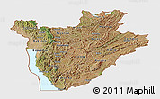 Satellite Panoramic Map of Burundi, single color outside, bathymetry sea