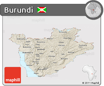 Shaded Relief Panoramic Map of Burundi, cropped outside