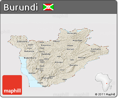 Shaded Relief Panoramic Map of Burundi, cropped outside