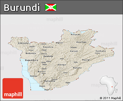 Shaded Relief Panoramic Map of Burundi, cropped outside