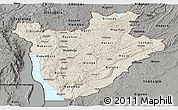 Shaded Relief Panoramic Map of Burundi, darken, semi-desaturated