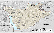 Shaded Relief Panoramic Map of Burundi, desaturated, land only