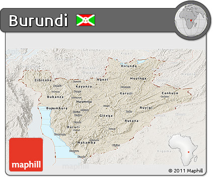 Shaded Relief Panoramic Map of Burundi, lighten
