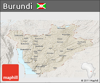 Shaded Relief Panoramic Map of Burundi, lighten