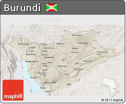 Shaded Relief Panoramic Map of Burundi, lighten