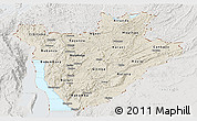 Shaded Relief Panoramic Map of Burundi, lighten, semi-desaturated, land only