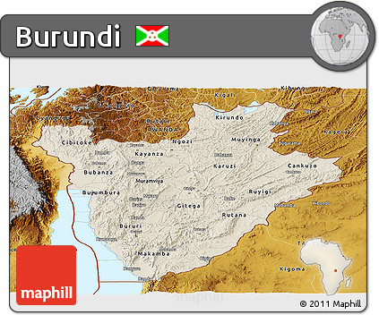 Shaded Relief Panoramic Map of Burundi, physical outside
