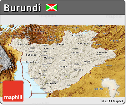 Shaded Relief Panoramic Map of Burundi, physical outside