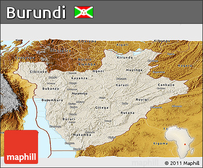 Shaded Relief Panoramic Map of Burundi, physical outside
