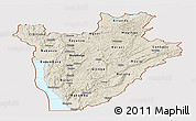 Shaded Relief Panoramic Map of Burundi, single color outside, bathymetry sea