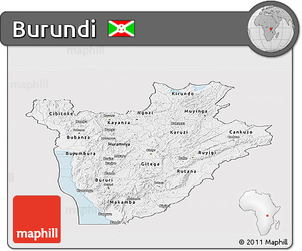 Silver Style Panoramic Map of Burundi, single color outside