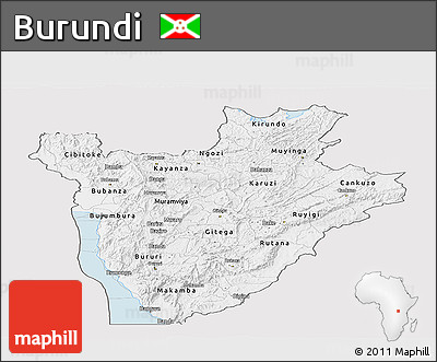Silver Style Panoramic Map of Burundi, single color outside