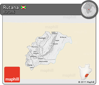 Classic Style 3D Map of Rutana, single color outside