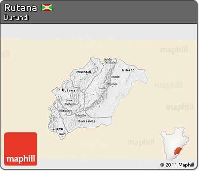 Classic Style 3D Map of Rutana, single color outside