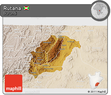 Physical 3D Map of Rutana, lighten