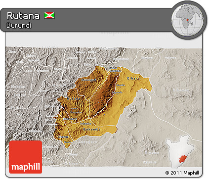 Physical 3D Map of Rutana, lighten, semi-desaturated