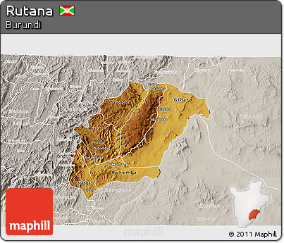Physical 3D Map of Rutana, lighten, semi-desaturated