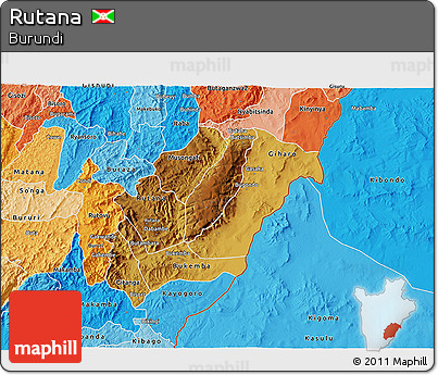 Physical 3D Map of Rutana, political shades outside