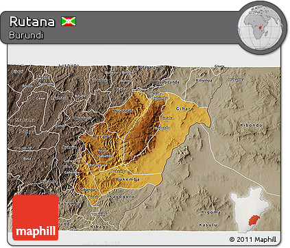Physical 3D Map of Rutana, semi-desaturated
