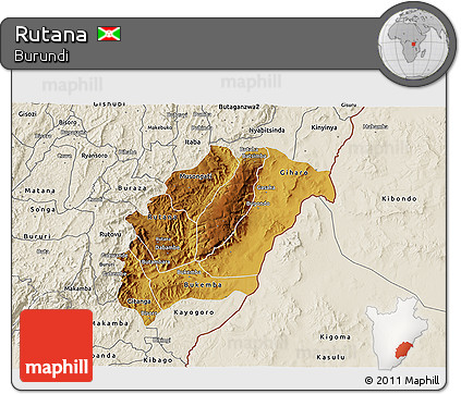 Physical 3D Map of Rutana, shaded relief outside