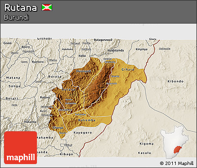 Physical 3D Map of Rutana, shaded relief outside