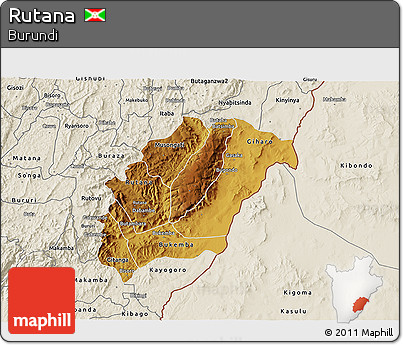 Physical 3D Map of Rutana, shaded relief outside