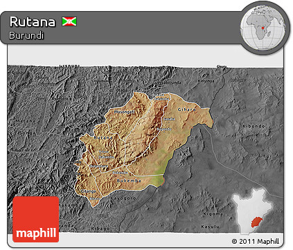 Satellite 3D Map of Rutana, darken, desaturated
