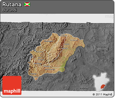 Satellite 3D Map of Rutana, darken, desaturated