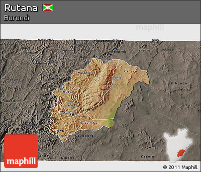 Satellite 3D Map of Rutana, darken, semi-desaturated