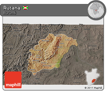 Satellite 3D Map of Rutana, darken, semi-desaturated