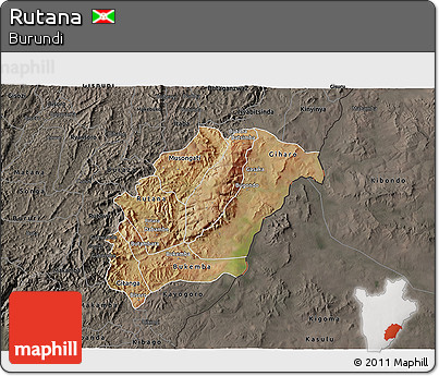 Satellite 3D Map of Rutana, darken, semi-desaturated