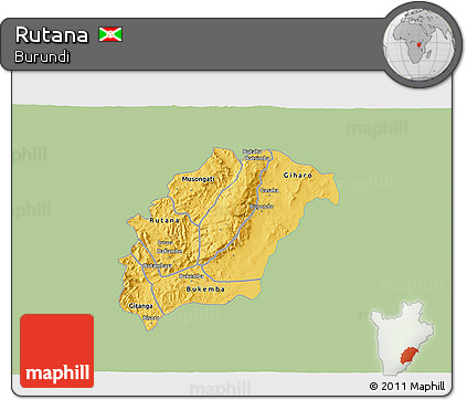 Savanna Style 3D Map of Rutana, single color outside