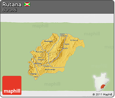 Savanna Style 3D Map of Rutana, single color outside