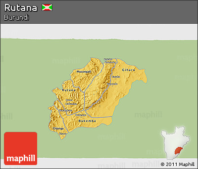 Savanna Style 3D Map of Rutana, single color outside