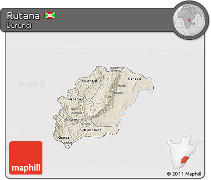 Shaded Relief 3D Map of Rutana, cropped outside