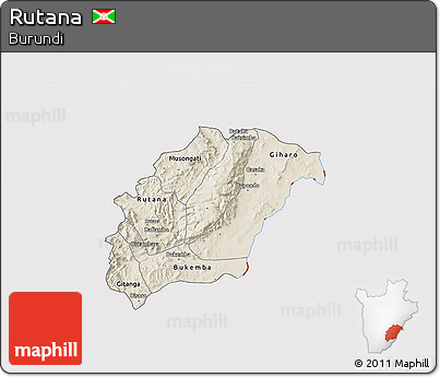 Shaded Relief 3D Map of Rutana, cropped outside