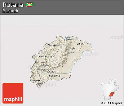 Shaded Relief 3D Map of Rutana, cropped outside