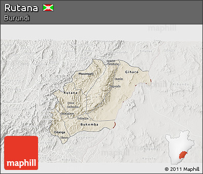 Shaded Relief 3D Map of Rutana, lighten, semi-desaturated