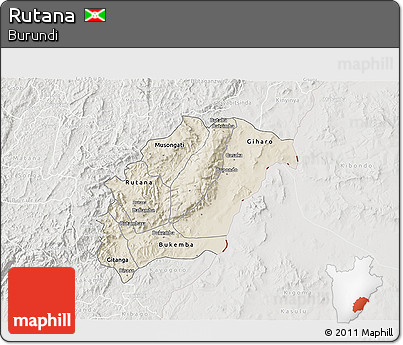 Shaded Relief 3D Map of Rutana, lighten, semi-desaturated