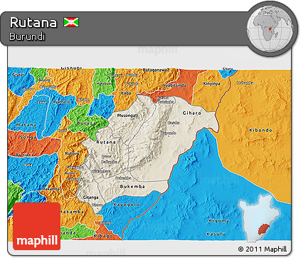 Shaded Relief 3D Map of Rutana, political outside