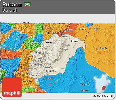 Shaded Relief 3D Map of Rutana, political outside