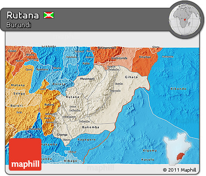Shaded Relief 3D Map of Rutana, political shades outside