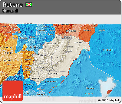 Shaded Relief 3D Map of Rutana, political shades outside